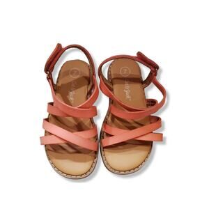 Cat & Jack Little Girls 7 Coral Brown Crossover Strappy Sandals